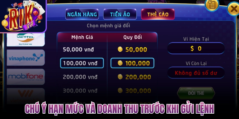 chu y han muc va doanh thu truoc khi gui lenh